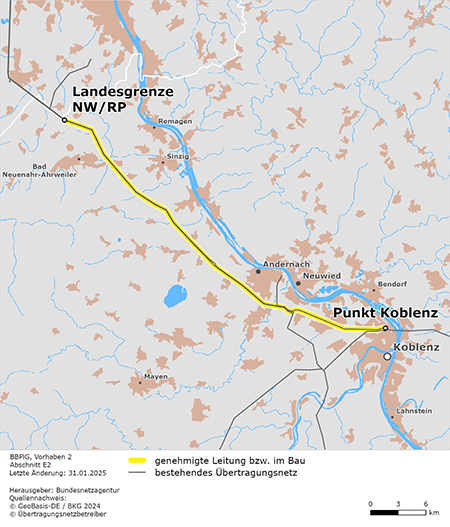 Trassenverlauf des Abschnitts Landesgrenze NRW/RP – Punkt Koblenz des BBPlG-Vorhabens 2 Trassenverlauf des Abschnitts Landesgrenze NRW/RP – Punkt Koblenz des BBPlG-Vorhabens 2