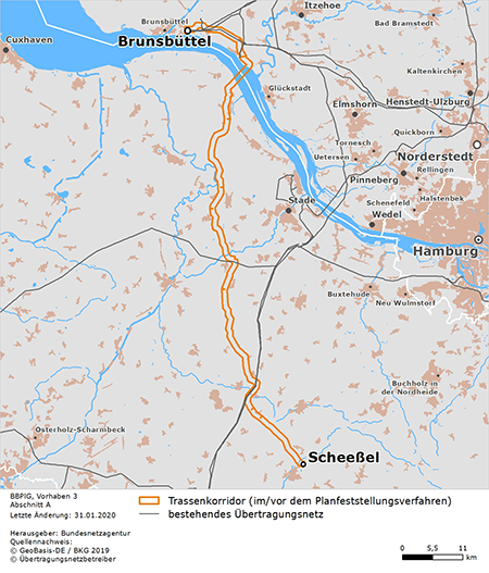 Trassenverlauf der Abschnitts Brunsbüttel – Scheeßel (Abschnitt A) des BBPlG-Vorhabens 3 Trassenverlauf der Abschnitts Brunsbüttel – Scheeßel (Abschnitt A) des BBPlG-Vorhabens 3