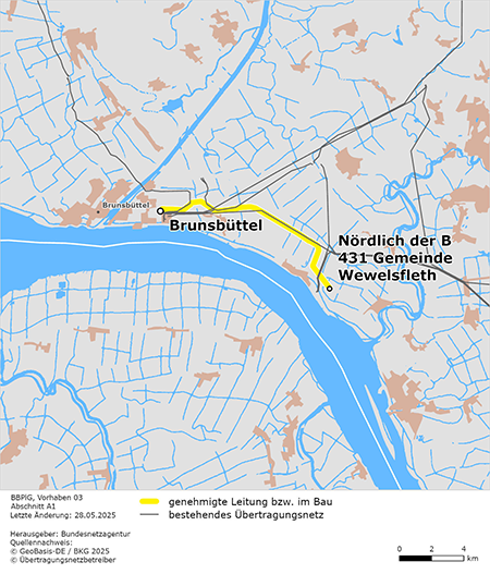 Trassenverlauf der Abschnitts Brunsbüttel – Wewelsfleth des BBPlG-Vorhabens 3 Trassenverlauf der Abschnitts Brunsbüttel – Wewelsfleth des BBPlG-Vorhabens 3