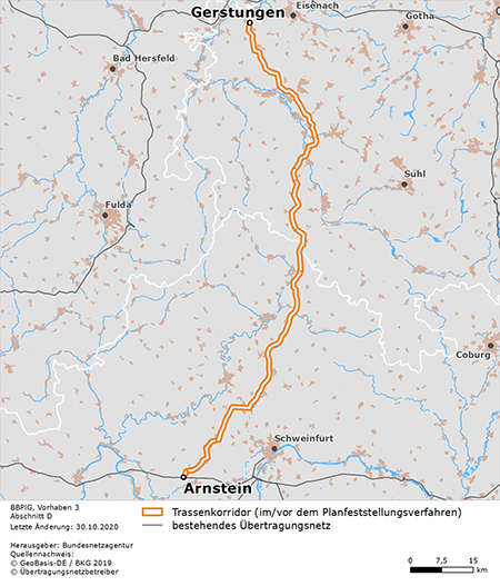 möglicher Trassenverlauf der Abschnitts Gerstungen – Arnstein des BBPlG-Vorhabens 3 möglicher Trassenverlauf der Abschnitts Gerstungen – Arnstein des BBPlG-Vorhabens 3