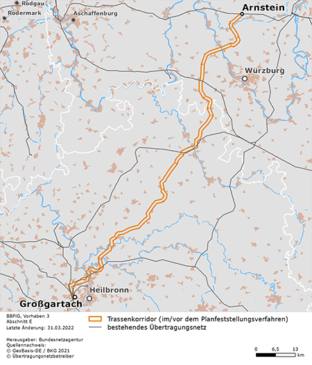 möglicher Trassenverlauf der Abschnitts Arnstein – Großgartach des BBPlG-Vorhabens 3 möglicher Trassenverlauf der Abschnitts Arnstein – Großgartach des BBPlG-Vorhabens 3