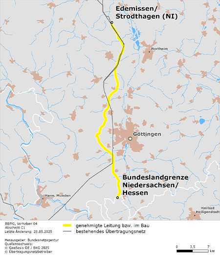Trassenverlauf des Abschnitts Edemissen/Strodthagen – Landesgrenze Niedersachsen/Hessen des BBPlG-Vorhabens 4; eine detaillierte Darstellung finden Sie in den Antragsunterlagen Trassenverlauf des Abschnitts Edemissen/Strodthagen – Landesgrenze Niedersachsen/Hessen des BBPlG-Vorhabens 4; eine detaillierte Darstellung finden Sie in den Antragsunterlagen