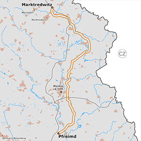 möglicher Trassenverlauf des Abschnitts Marktredwitz – Pfreimd des BBPlG-Vorhabens 5