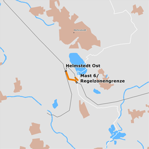 möglicher Trassenverlauf des Abschnitts Regelzonengrenze – Helmstedt Ost des BBPlG-Vorhabens 10