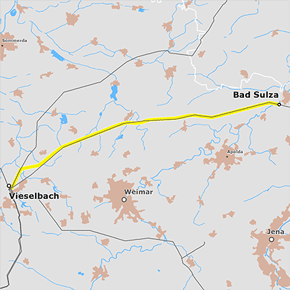 Trassenverlauf des Abschnitts Bad Sulza – Vieselbach des BBPlG-Vorhabens 13