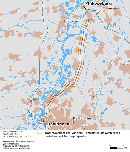 möglicher Trassenverlauf des Abschnitts Philippsburg – Daxlanden des BBPlG-Vorhabens 19 möglicher Trassenverlauf des Abschnitts Philippsburg – Daxlanden des BBPlG-Vorhabens 19