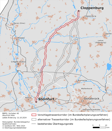 möglicher Trassenverlauf des Abschnitts Cloppenburg – Steinfurt des BBPlG-Vorhabens 48 möglicher Trassenverlauf des Abschnitts Cloppenburg – Steinfurt des BBPlG-Vorhabens 48