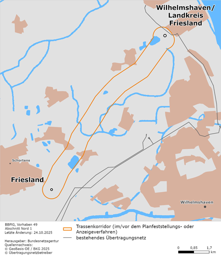 möglicher Trassenverlauf des Abschnitts Wilhelmshaven / Landkreis Friesland – Friesland des BBPlG-Vorhabens 49 möglicher Trassenverlauf des Abschnitts Wilhelmshaven / Landkreis Friesland – Friesland des BBPlG-Vorhabens 49