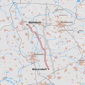 möglicher Trassenverlauf des Abschnitts Steinfurt – Warendorf des BBPlG-Vorhabens 49