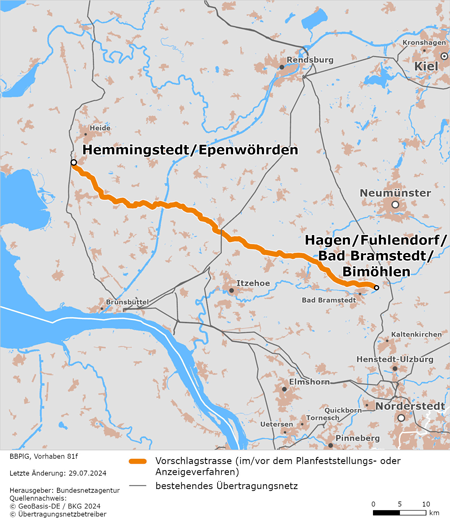 Vorschlagstrasse des Bestandteils Hemmingstedt / Epenwöhrden - Hagen / Fuhlendorf / Bad Bramstedt / Bimöhlen (BBPlG-Vorhaben 81f) Vorschlagstrasse des Bestandteils Hemmingstedt / Epenwöhrden - Hagen / Fuhlendorf / Bad Bramstedt / Bimöhlen (BBPlG-Vorhaben 81f)