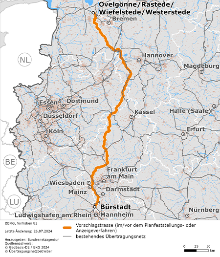 Vorschlagstrasse zwischen den Netzverknüpfungspunkten Ovelgönne/Rastede/Wiefelstede/Westerstede und Bürstadt (BBPlG-Vorhaben 82) Vorschlagstrasse zwischen den Netzverknüpfungspunkten Ovelgönne/Rastede/Wiefelstede/Westerstede und Bürstadt (BBPlG-Vorhaben 82)
