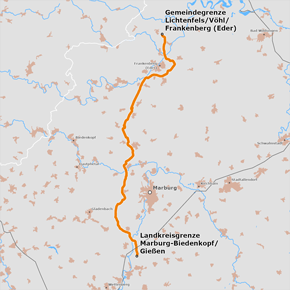 möglicher Trassenverlauf des Abschnitts Gemeindegrenze Lichtenfels / Vöhl / Frankenberg (Eder) Landkreisgrenze Marburg-Biedenkopf / Gießen möglicher Trassenverlauf des Abschnitts Gemeindegrenze Lichtenfels / Vöhl / Frankenberg (Eder) Landkreisgrenze Marburg-Biedenkopf / Gießen