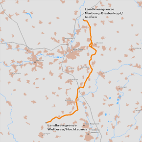 möglicher Trassenverlauf des Abschnitts Landkreisgrenze Marburg-Biedenkopf / Gießen bis Landkreisgrenze Wetterau / Hochtaunus möglicher Trassenverlauf des Abschnitts Landkreisgrenze Marburg-Biedenkopf / Gießen bis Landkreisgrenze Wetterau / Hochtaunus