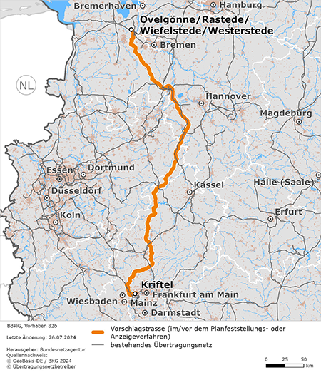 Vorschlagstrasse zwischen den Netzverknüpfungspunkten Grenzkorridor N-III und Kriftel (BBPlG-Vorhaben 82b) Vorschlagstrasse zwischen den Netzverknüpfungspunkten Grenzkorridor N-III und Kriftel (BBPlG-Vorhaben 82b)