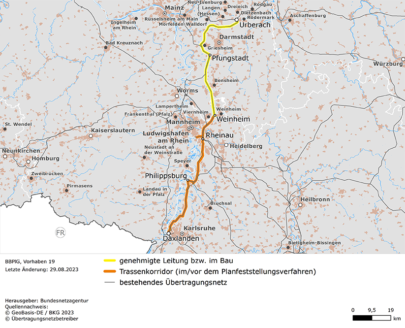 (möglicher) Trassenverlauf der Leitung Urberach – Pfungstadt – Weinheim – Punkt G380 – Altlußheim – Daxlanden (BBPlG-Vorhaben 19)