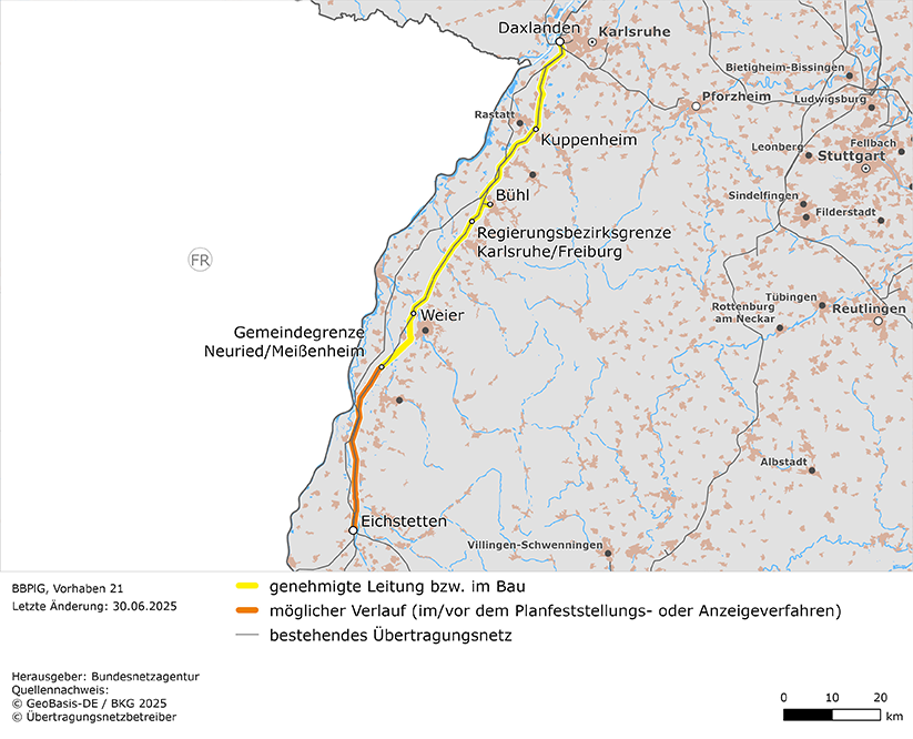 (möglicher) Trassenverlauf der Leitung Daxlanden – Kuppenheim – Bühl – Eichstetten (BBPlG-Vorhaben 21) (möglicher) Trassenverlauf der Leitung Daxlanden – Kuppenheim – Bühl – Eichstetten (BBPlG-Vorhaben 21)