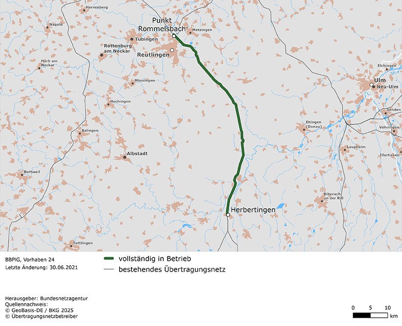 Trassenverlauf der Leitung Punkt Rommelsbach – Herbertingen (BBPlG-Vorhaben 24) Trassenverlauf der Leitung Punkt Rommelsbach – Herbertingen (BBPlG-Vorhaben 24)