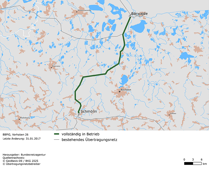 Trassenverlauf der Leitung Bärwalde – Schmölln (BBPlG-Vorhaben 26) Trassenverlauf der Leitung Bärwalde – Schmölln (BBPlG-Vorhaben 26)