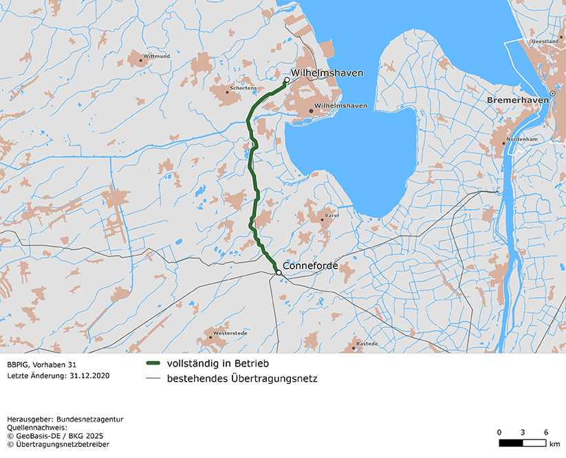 Trassenverlauf der Leitung Wilhelmshaven – Conneforde (BBPlG-Vorhaben 31) Trassenverlauf der Leitung Wilhelmshaven – Conneforde (BBPlG-Vorhaben 31)