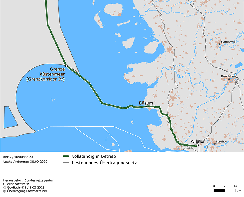 Trassenverlauf der Leitung Schleswig-Holstein – Südnorwegen (BBPlG-Vorhaben 33) Trassenverlauf der Leitung Schleswig-Holstein – Südnorwegen (BBPlG-Vorhaben 33)