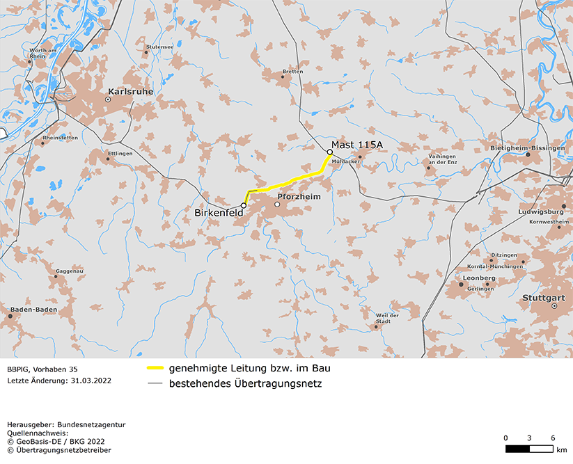Trassenverlauf der Leitung Birkenfeld – Mast 115 (BBPlG-Vorhaben 35) Trassenverlauf der Leitung Birkenfeld – Mast 115 (BBPlG-Vorhaben 35)