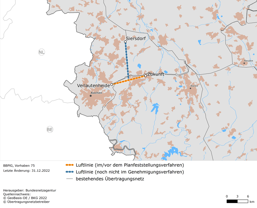 Luftlinien zwischen den Netzverknüpfungspunkten Siersdorf, Zukunft/Verlautenheide, Zukunft, Verlautenheide (BBPlG-Vorhaben 75)
