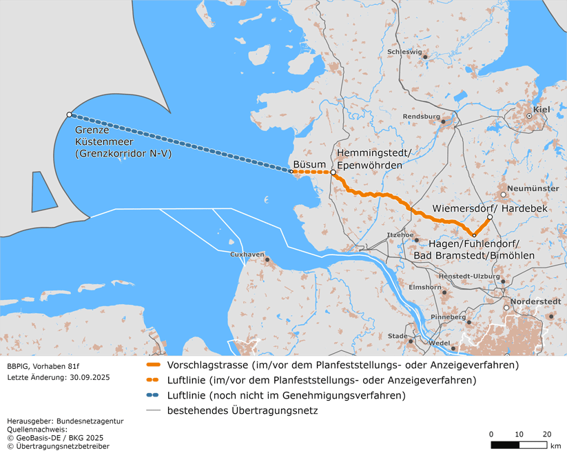 Luftlinie und möglicher Trassenverlauf des Vorhabens Grenzkorridor N-V – Wiemersdorf/Hardebek (BBPlG-Vorhaben 81f) Luftlinie und möglicher Trassenverlauf des Vorhabens Grenzkorridor N-V – Wiemersdorf/Hardebek (BBPlG-Vorhaben 81f)
