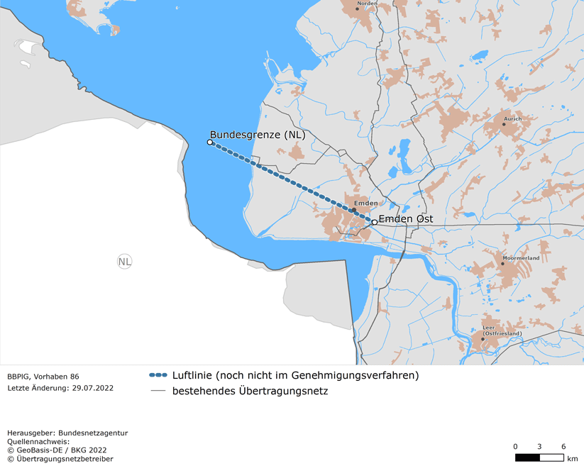 Luftlinie zwischen dem Netzverknüpfungspunkt Emden Ost und der Grenze des deutschen Küstenmeeres zu den Niederlanden (BBPlG-Vorhaben 86)