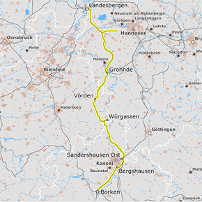 Trassenverlauf der Leitung Landesbergen – Grohnde – Vörden – Würgassen – Sandershausen Ost – Bergshausen – Borken (BBPlG-Vorhaben 88) Trassenverlauf der Leitung Landesbergen – Grohnde – Vörden – Würgassen – Sandershausen Ost – Bergshausen – Borken (BBPlG-Vorhaben 88)