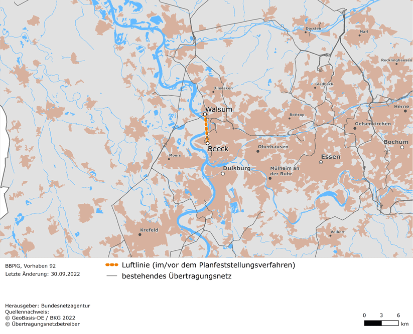 Luftlinie zwischen den Netzverknüpfungspunkten Walsum und Beeck (BBPlG-Vorhaben 92)
