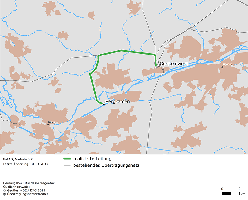 Trassenverlauf der Leitung Bergkamen - Gersteinwerk (EnLAG-Vorhaben 7)