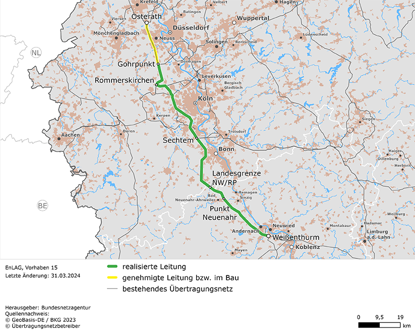 Trassenverlauf der Leitung Osterath - Weißenthurm (EnLAG-Vorhaben 15)